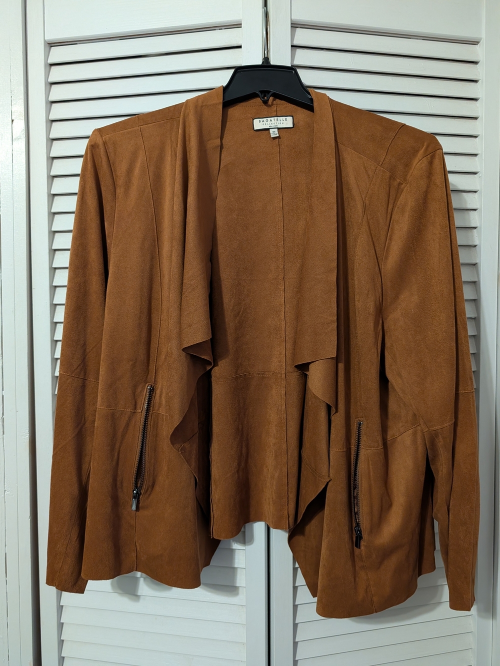 bagatelle Tan Faux Suede Waterfall Open Front Jacket